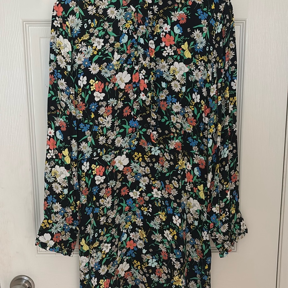 Topshop Pink and Blue Long Sleeve Dress with Mandarin Collar